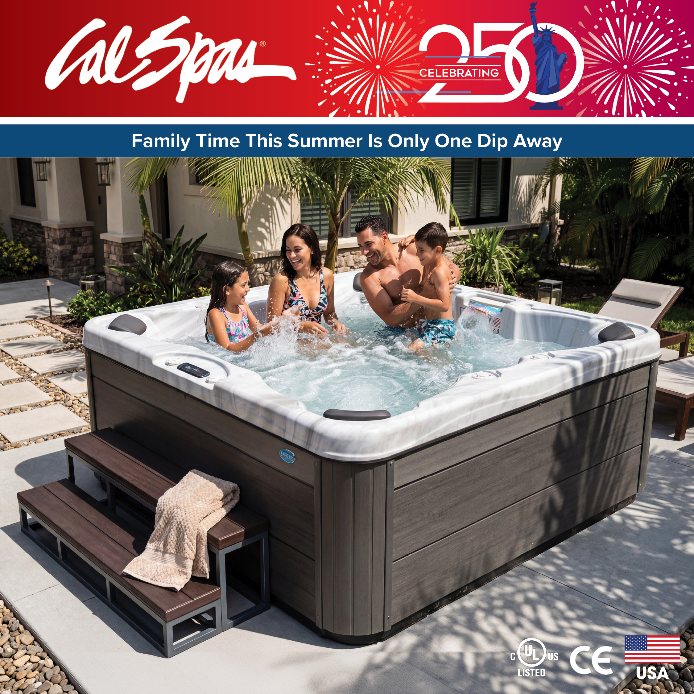 Calspas hot tub being used in a family setting - Champaign